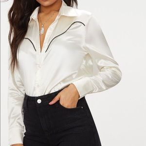 Cream Satin Western Shirt PRETTYLITTLETHING